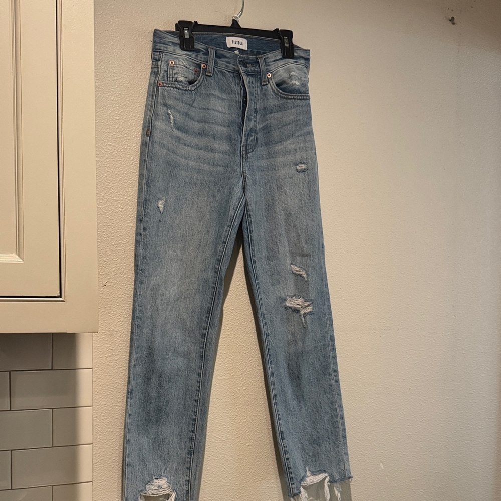 Pistola High Rise Distressed Jeans - Light Blue
